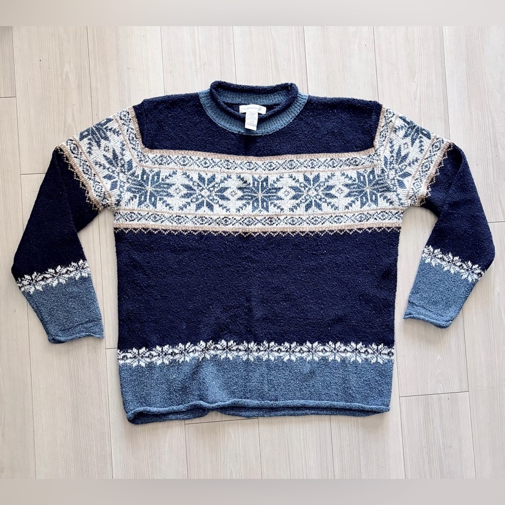 Vintage Claudia D Nordic Snowflake Sweater Womens Large Blue Cozy